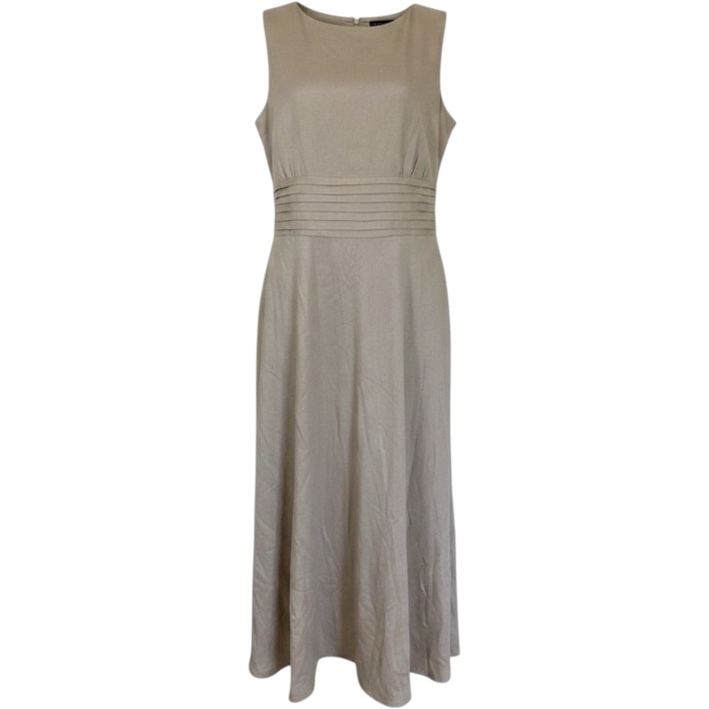 Positive Attitude Womens Tan Linen Blend Sleeveless Midi Dress Size‎ 14  Pleated